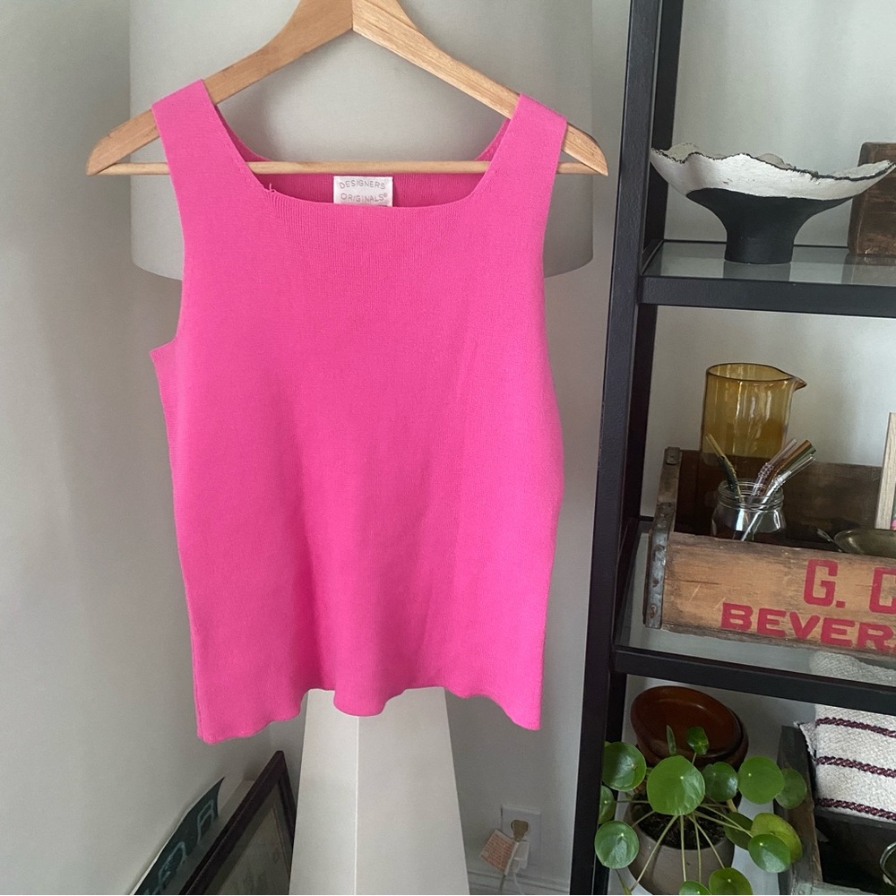 Vintage Designers Originals sleeveless square neck hot pink 100% cotton tank top